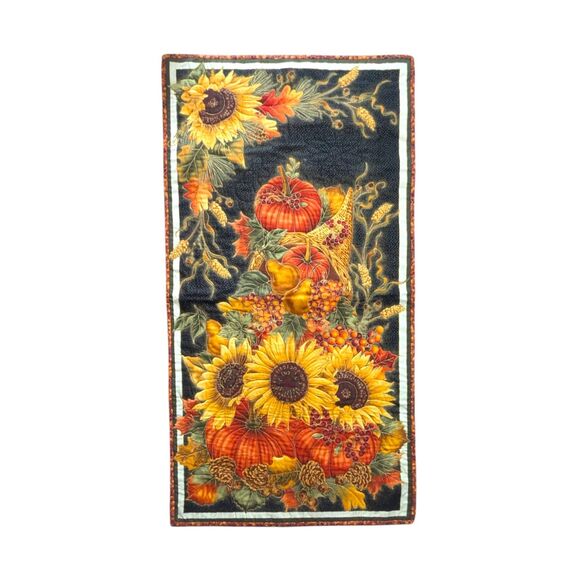 Handmade 2012 Autumn Wall Hanging: Quilted Sunflower & Pumpkin Fiber Art - Picture 2 of 7